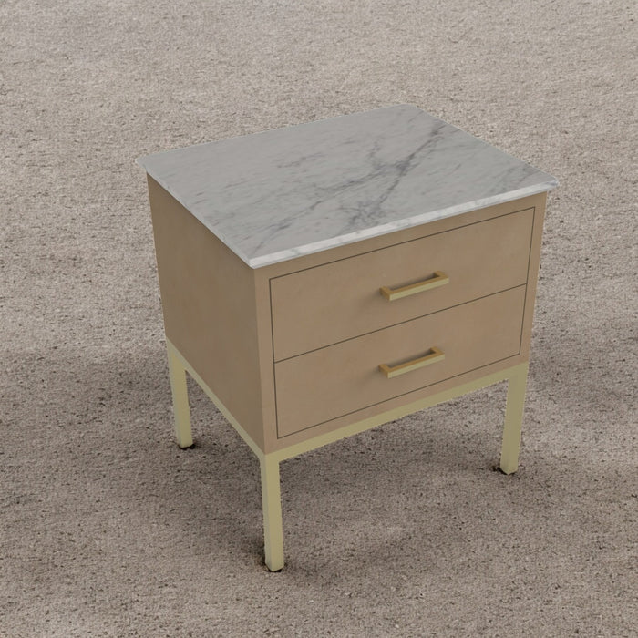 Leather and White Marble Bedside Table