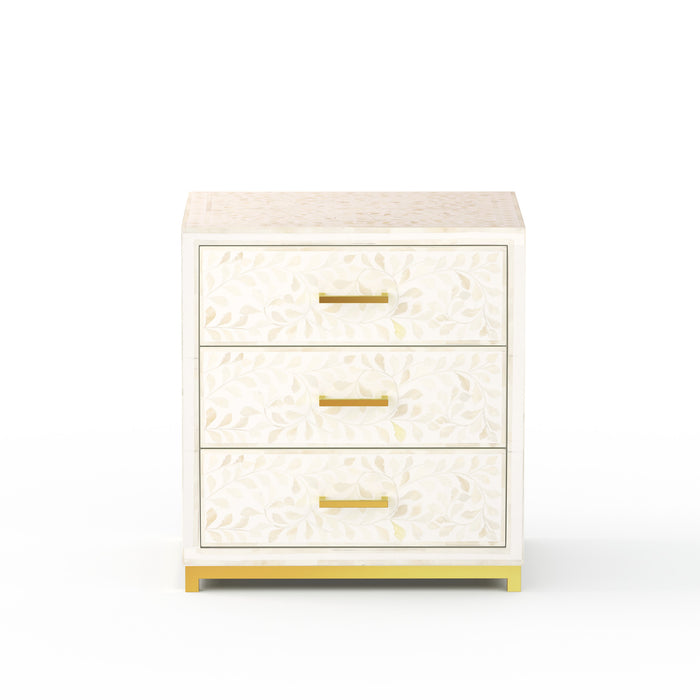 Adam Park Bone Inlay Bedside Table - White On White Floral Inlay - ipse ipsa ipsum